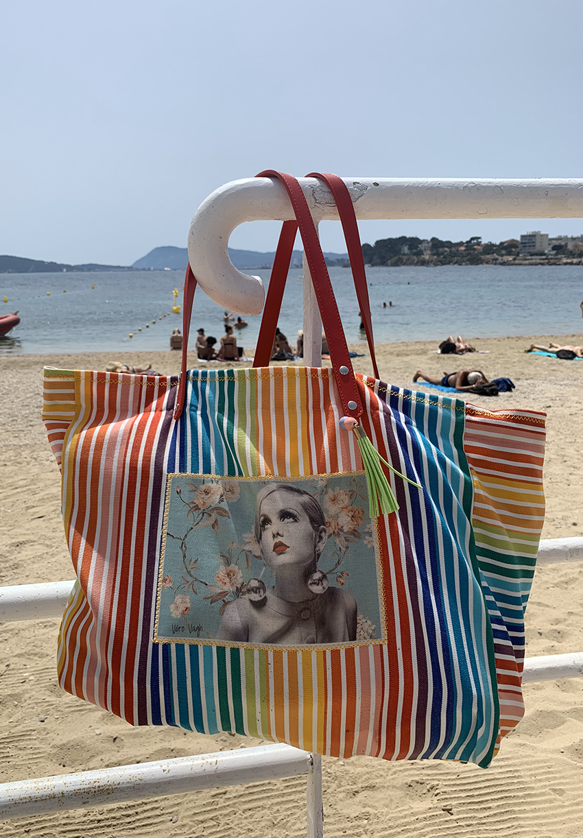 Sac de plage en tissu fait main – création artisanale Véro Vagh à Salernes, léger, pratique et coloré pour l’été.